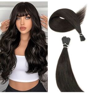 Tip Hair Extensions Human Hair, 16 InchNature Black Silky Straight christmas